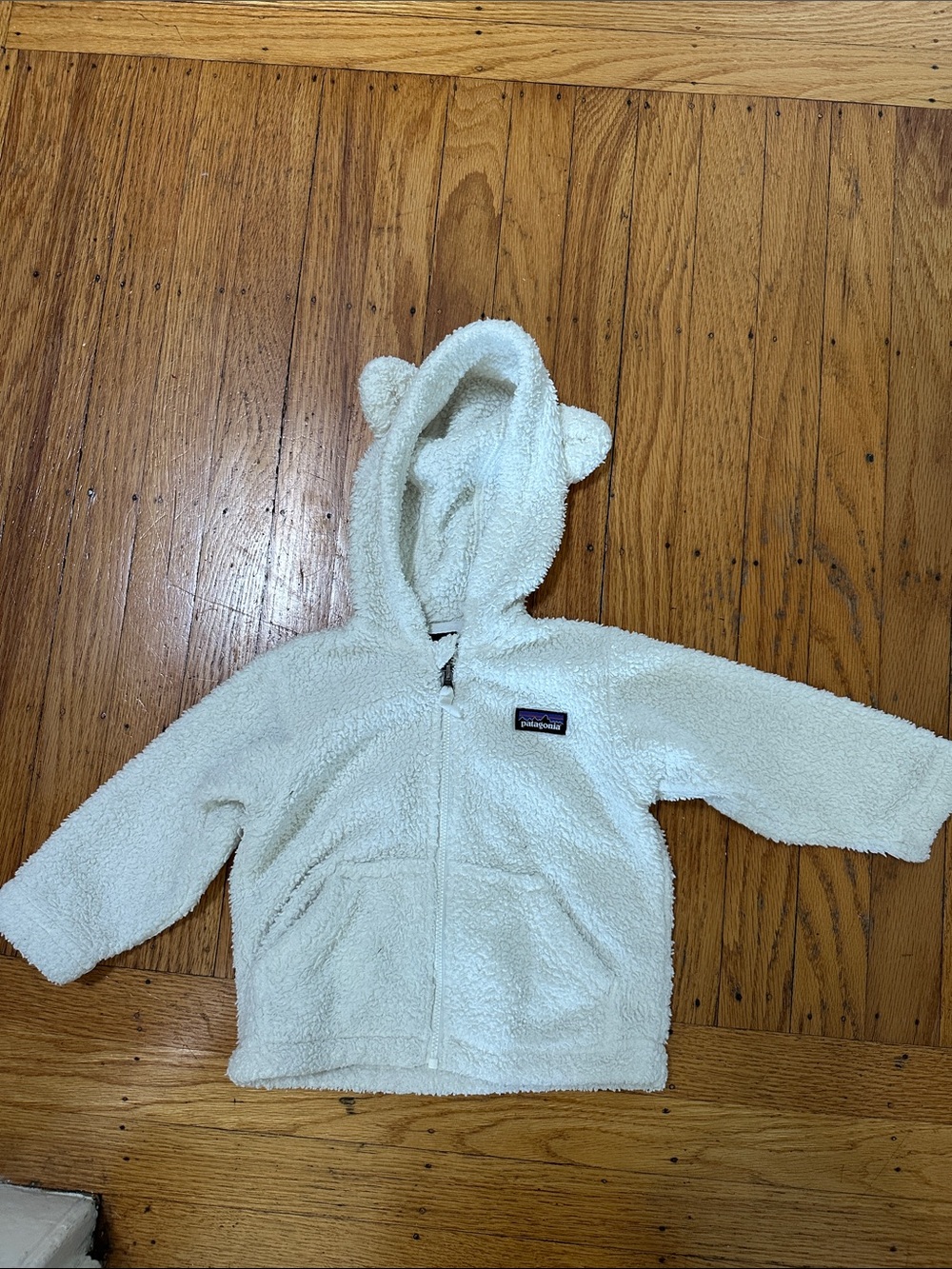 Patagonia Cream Toddler Hooded Bear-Ear Fleece Jacket